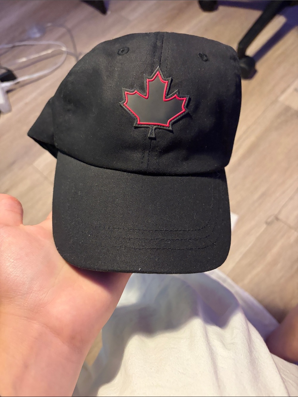 Joe Fresh Black Baseball Cap with Red-Outlined Maple Leaf